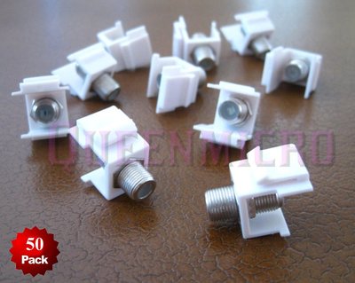 50 Pack  F-type Insert Keystone Jack Coaxial Cable Connector Adapters RG59 RG6