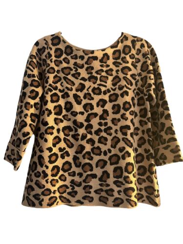 Tahari Leopard Print Sweater Knit Stretch Cuffed S