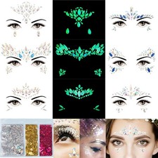 6 Sheets Face Jewels Gems Self-adhesive Rhinestone, 9 Sets, 3 Colors Glitter