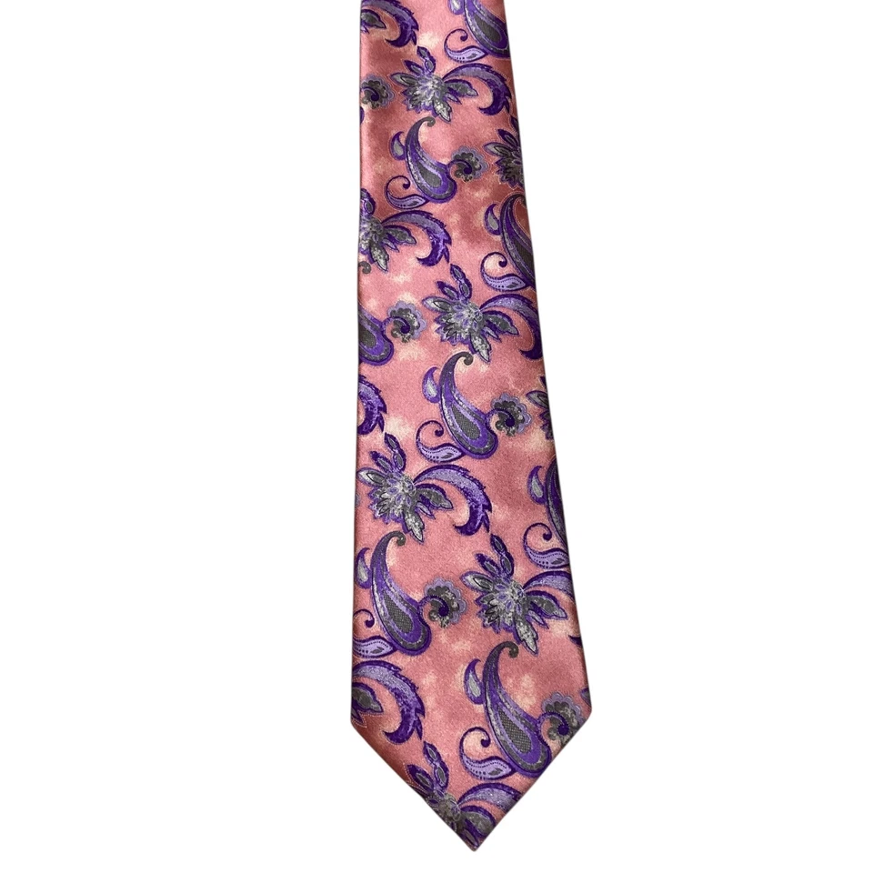 ERMENEGILDO ZEGNA ***** Corbata de Seda ITALIA Lujo PAISLEY FLORAL Rosa/Púrpura Usada en Excelente Condición Foto 2 de 3