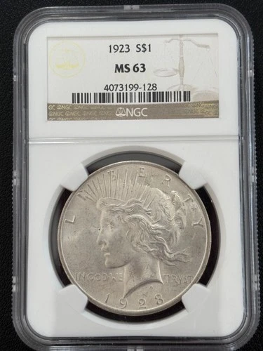 1923 US Peace Silver Dollar Coin - NGC - MS 63
