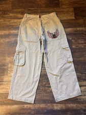 Jnco Jeans Fighter Army Twill Skull Wings Camel Khaki Baggy Y2K Rare Wide Read