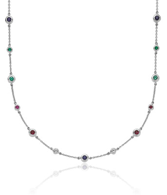 14K Solid White Gold 1.18 ct Lab Created White Topaz Blue Sapphire Ruby 1.1mm