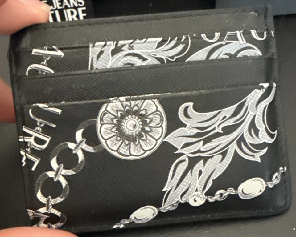 Versace Jeans Couture Hombres Cuero Negro Diseñador Billetera Tarjetero con Caja y Etiquetas Foto 3 de 4