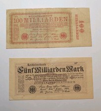Deutschland 1923 Reichsbanknote 100 Milliarden & 5 Milliarden Mark – Inflation –