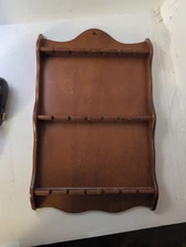 VTG Wooden  Souvenir 18 Slot Spoon Holder Wall Display Rack Grandma Cottage Core