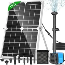 Solar Fountain Pump, 15 Watt Solar Powered Water Pump 190GPH Flow Adjustable ...