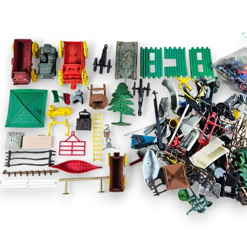 Vintage Marx MPC HUGE Mixed Lot for Toy Soldiers Indians Wagons Trees Weapons ++