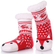 Kids Girls Boys Slipper Socks Soft Thick Cozy Fuzzy Animal Anti-Slip Winter T...