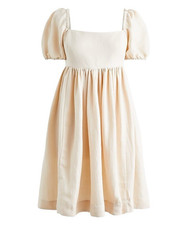 J. Crew Size 12 Beige Puff Sleeve Linen-Cupro Blend Mini A-Line Dress Pockets