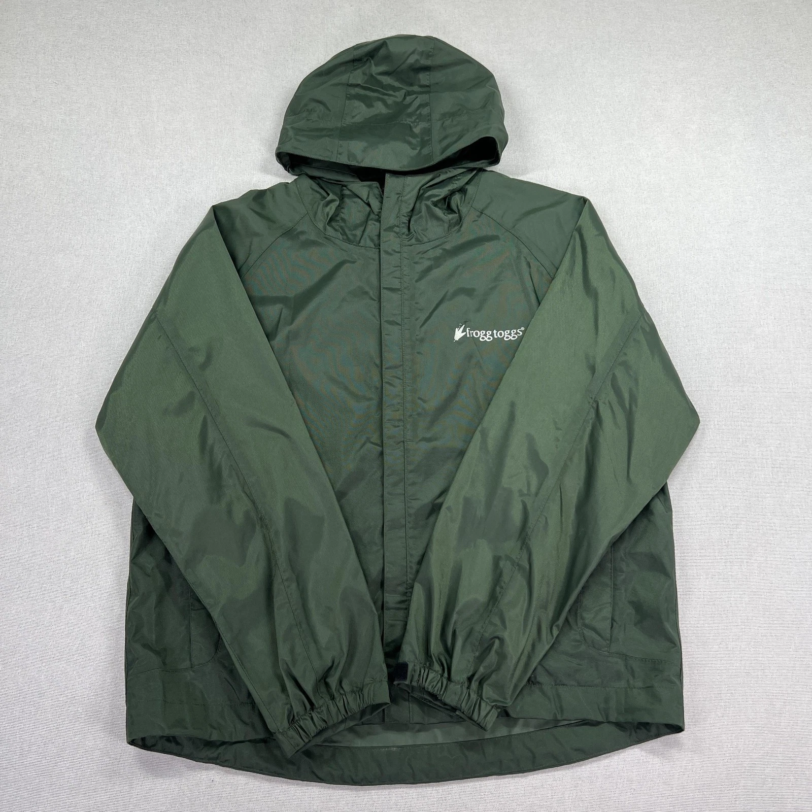 Frogg Toggs Storm Watch Jacket Mens M/L Green Hooded Waterproof Nylon Rain Coat