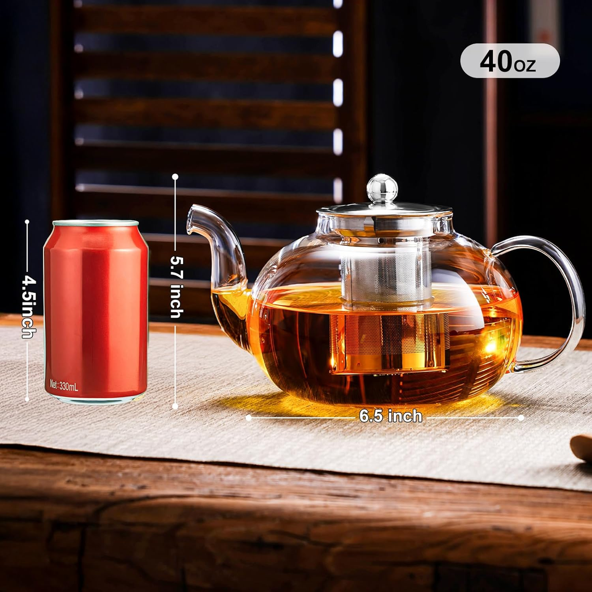 Glass Teapot Stovetop 40 OZ/1200ml, Borosilicate Clear Tea Kettle