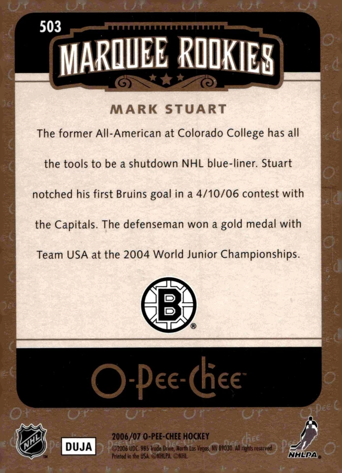 Mark Stuart - Signed 2006-07 O-Pee-Chee Marquee Rookies Card #503 - Image 2 of 2