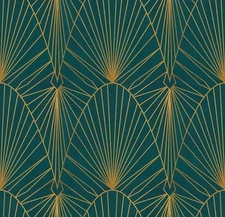 Peelable and stickable wallpaper, green and gold, 17.3 inches × 393.7 inches