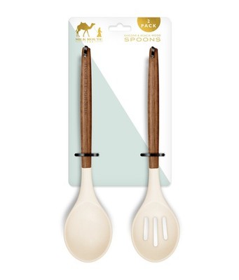 Akazienholz & Creme Silikon Löffel 2er Set