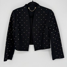 WHITE HOUSE BLACK MARKET BLACK GOLD STUDDED OPEN FRONT BLAZER CROPPED BOXY 00