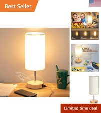 Bedside Table Lamp with USB Port - Touch Control for Bedroom Wood 3 Way Dimma...