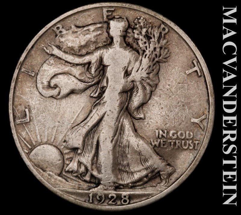 1928-S Silver Walking Liberty Half Dollar - Scarce  Very Fine  Semi-key  #L6552