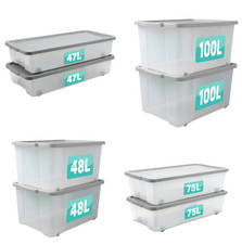 2X Plastic Storage Boxes With Lid&Wheels Heavy Duty Home Garage Office Container