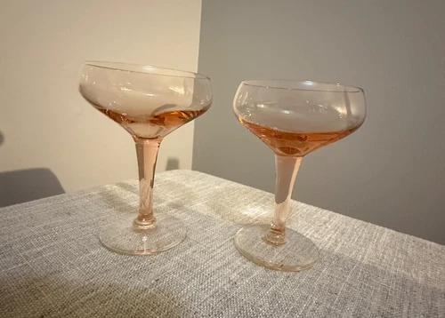 🥂 Vintage Pink Depression Glass Coupe Glasses Set of 2 Champagne Cocktail 4.5”