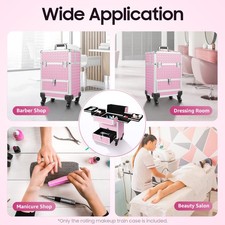 Rolling Makeup Train Case Cosmetic Trolley Makeup Storage Organizer Luggage Box