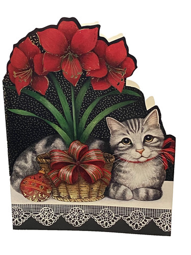 Vintage RAINBOWORLD Lot of 6 GRAY & WHITE CAT Christmas Cards