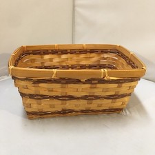 Woven Storage Basket Unisex OS Brown Rectangular Two-Tone Wood Slat Rustic