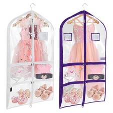 Costume Dance Garment Bag 3 Clear Pockets for Suits Dresses Travel, Competitions