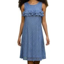 LILLY PULITZER Blue Janine Peri Flowing Leaf Eyelet Lace Ruffle Shift Dress S