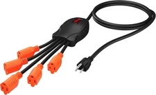 1 to 5 Outlet Power Squid Y Splitter 3 Ft Extension Cord with On/Off Switch