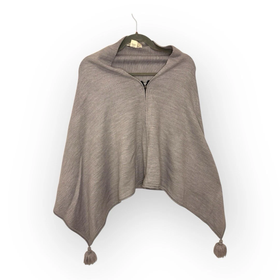 Madison 88 Gray Knit Tassel Trim Poncho Cape Wrap Bohemian Chic Cozy One Size