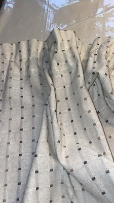 SKL Neutral Curtain Panels Cream Beige Blue Square Dots Set Of 2 Sized 37x27