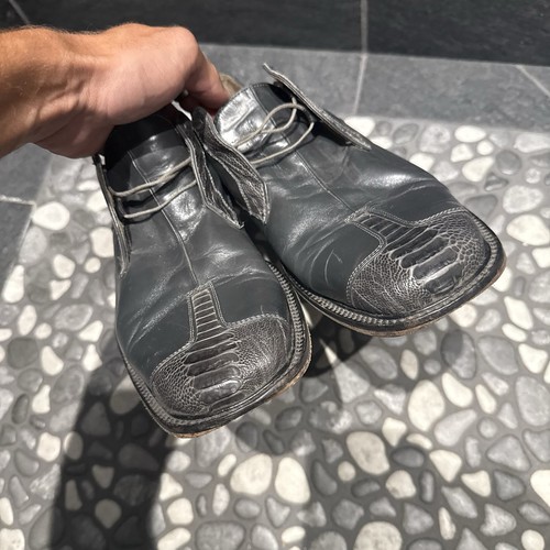Belvedere Florence Exótico Pierna de Avestruz Cuero Para Hombres 10.5 Zapatos Oxford Negro Gris - Imagen 8 de 14
