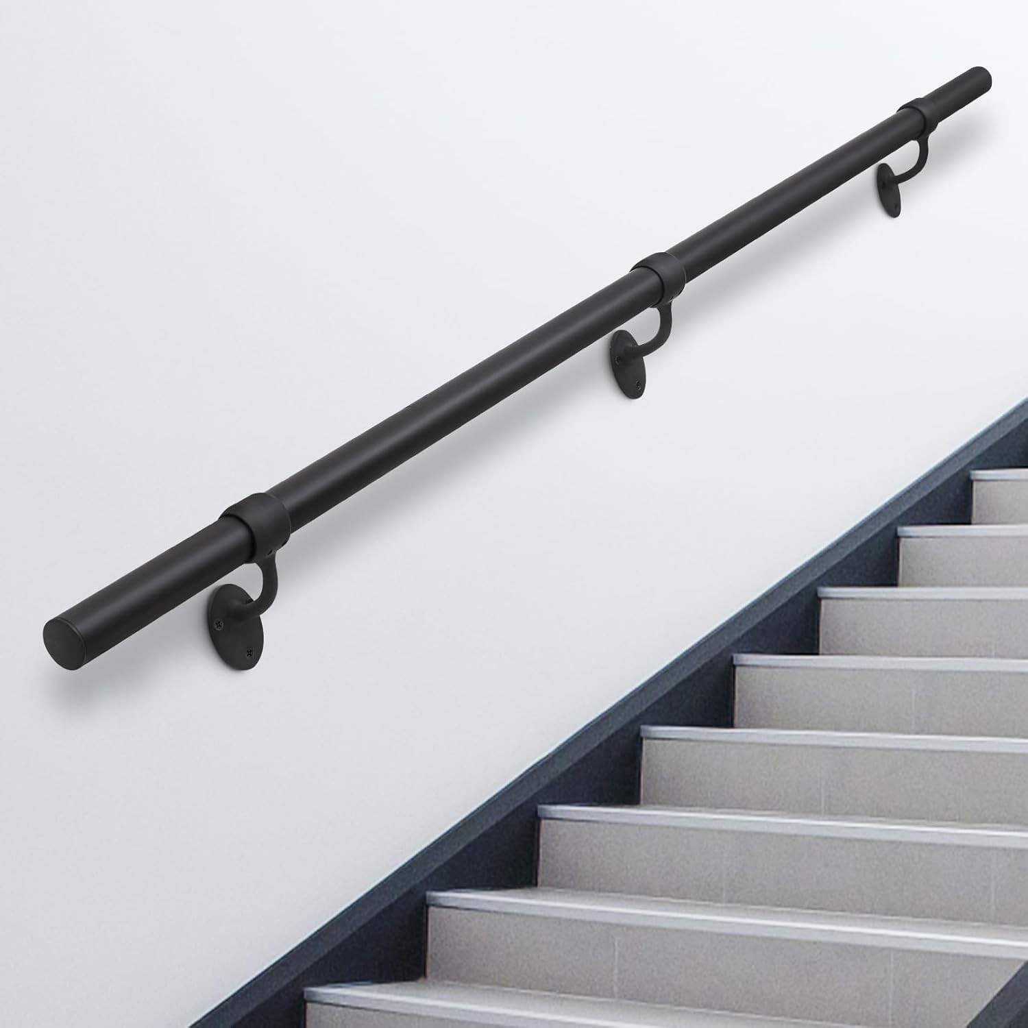 6.6ft Indoor Metal Stair Railing Handrail, 1.5" Pipe Hand Rail