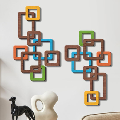 CroBlissful 2 Pcs Wooden Mid Century Modern Wall Art 3D Mid Century Modern Elega