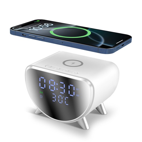 15W Alarm Clock Wireless Charger Dock With Temperature for iPhone 16 Samsung S25 - Picture 23 of 26