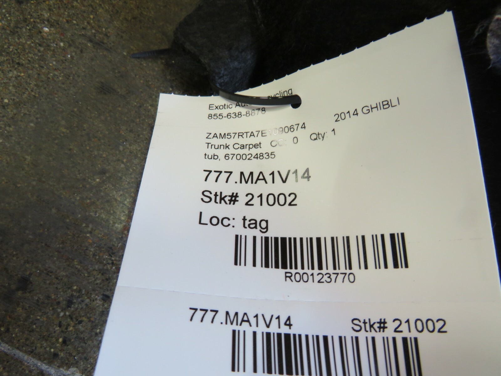 Maserati Ghibli, Spare Wheel Carpet Tub, Used, P/N 670024835