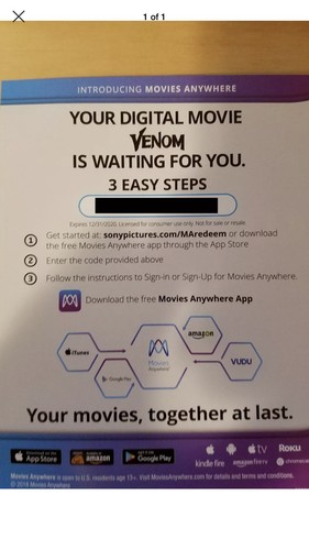 venom 4k Digital only NO Blu-ray dics