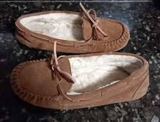 Slippers Genuine Suede Moccasin Size 6 Faux Fur Lined Rubber Sole Target