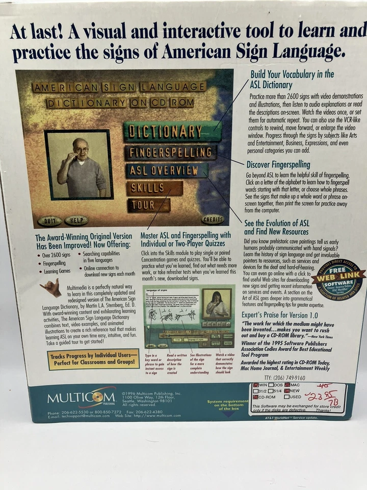 The American Sign Language Dictionary Multimedia 2000 Inc CD Macintosh PC New - Image 2 of 4