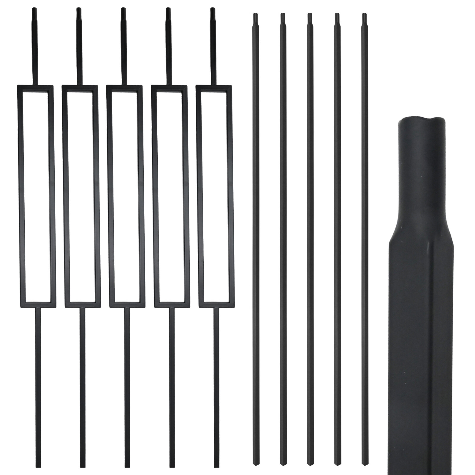 10* 44in Black Iron Balusters Rectangular 1/2"Hollow Square Iron Stair
