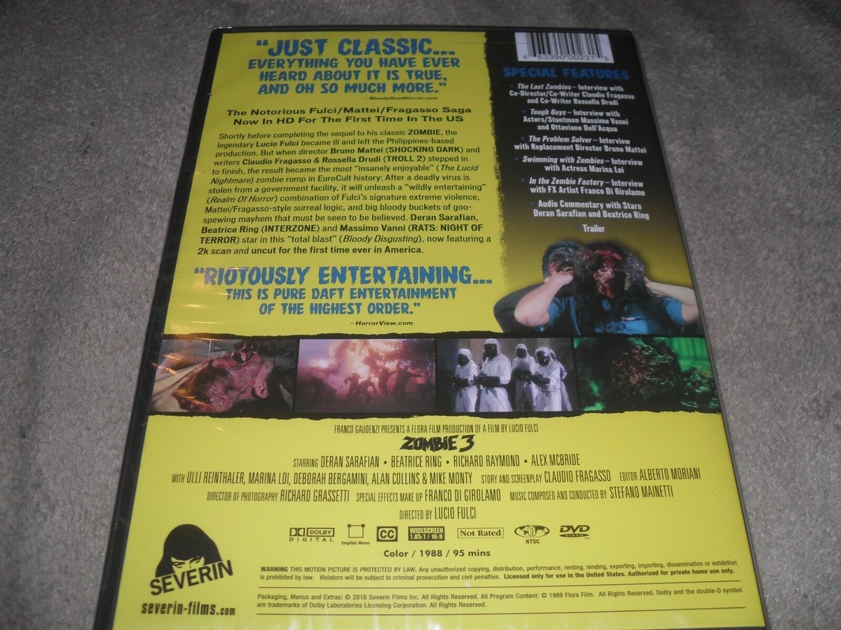Zombie 3 (1988) Zombi Lucio Fulci Severin All Region BRAND NEW DVD