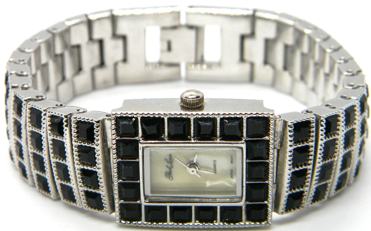 Park Lane Ladies Quartz Watch MOP Dial Checkerboard Pattern New Battery Runs Park Lane Watch Women 20mm Silver Tone Black Crystals MOP  main image 2