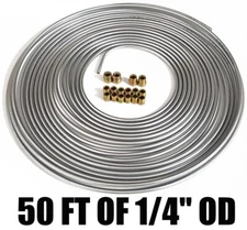 Brake Line Tube Coil Roll 1/4" 50ft. Rustproof 16Fittings Resistant To Corrosion