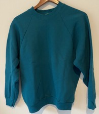 Vintage 80 s 90s Fruit Of The Loom Blank Crewneck Sweatshirt Teal Womens USA