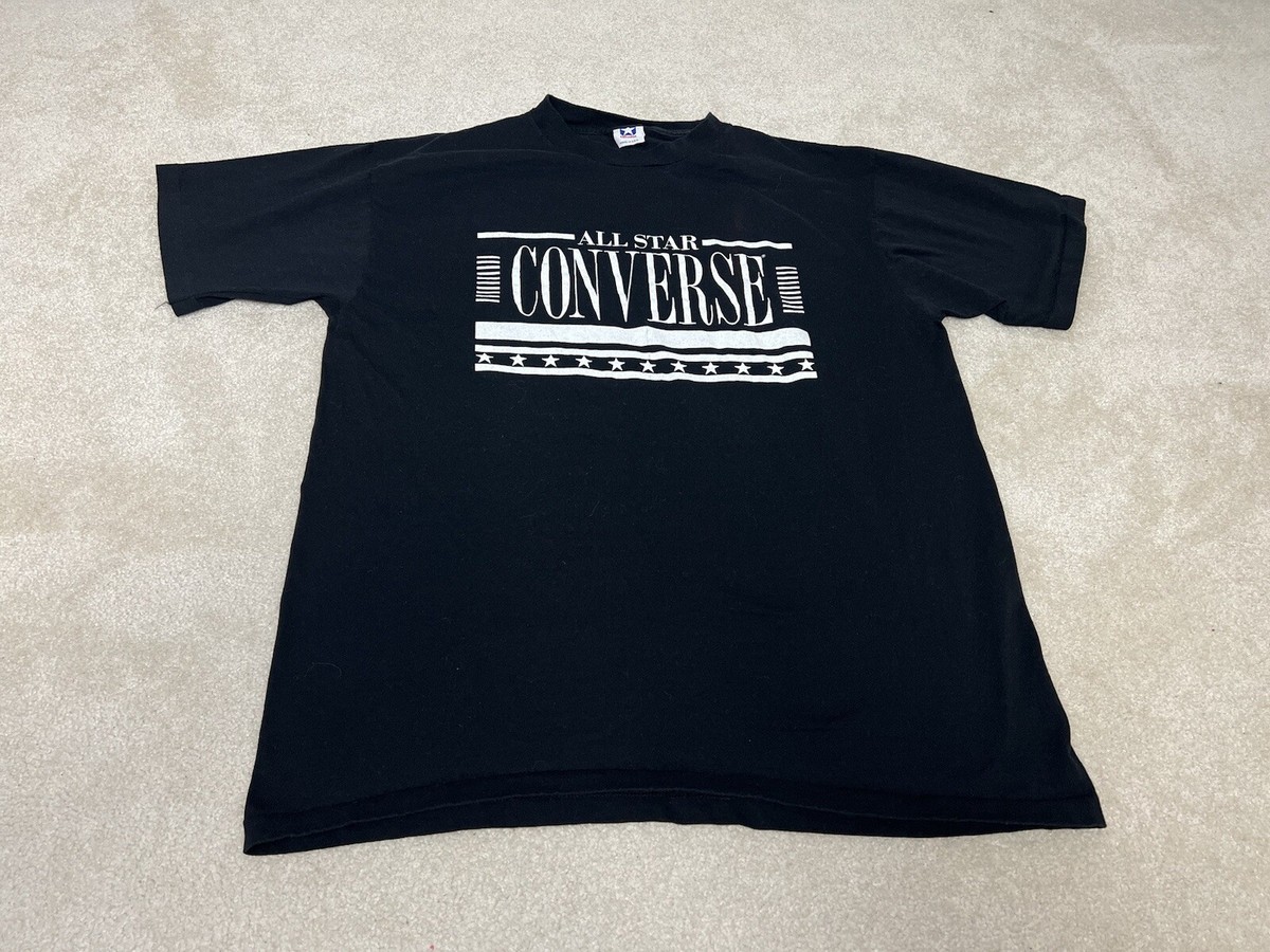 Converse All Star Shirt Large Black Vintage Graphic Tee Spell Out 