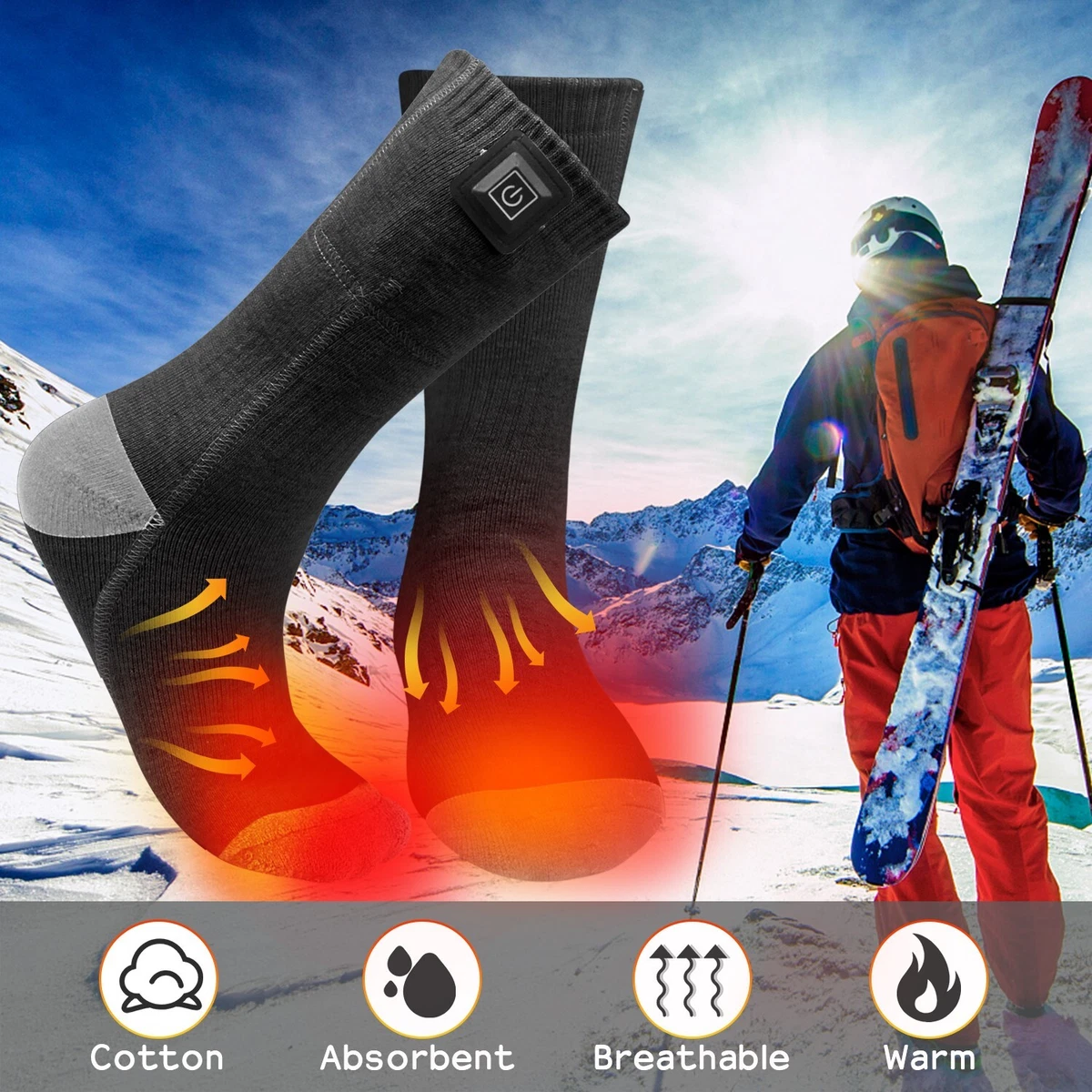 Rechargeable Battery Heated Socks Foot Warmer Washable Hunting Camping  Skiing