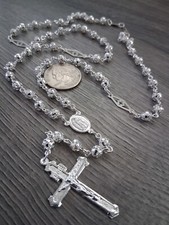 rosario de plata 925 MX / catholic sterling silver rosary  26"  5.5mm.