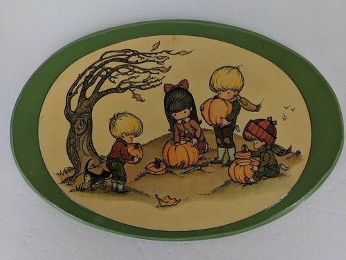 Joan Walsh Anglund Type Vtg Picture Illustration Children~Autumn Pumpkin Carving - Picture 6 of 6