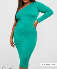 Woman's plus size One Shoulder Midi Dress Size 22 In Green Or Black 28 BNWT